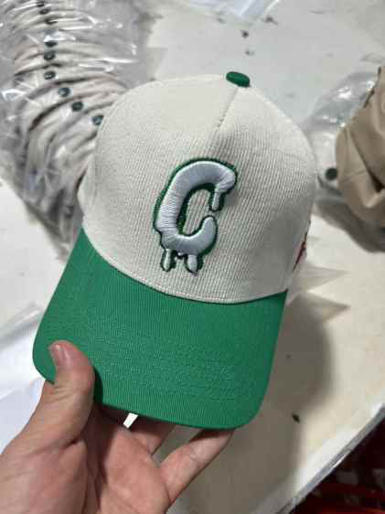 Blank Easel Corduroy Cream & Green Embroidered Baseball Cap