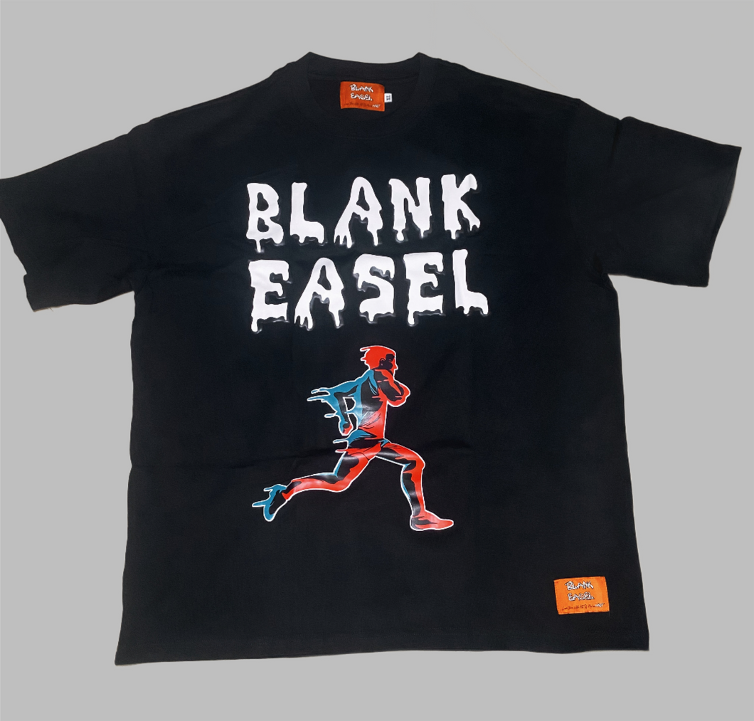 Blank Easel Puff Runner Tee Black (Red & Blue)