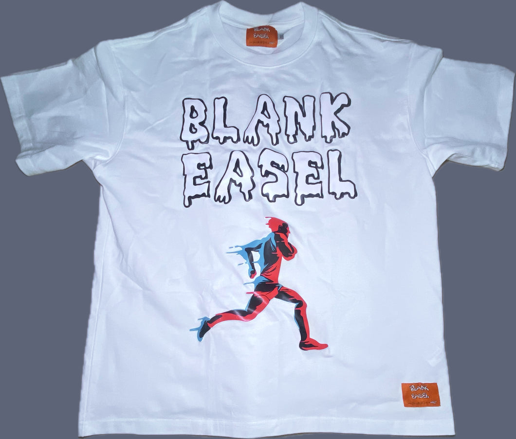 Blank Easel Puff Runner Tee White (Red & Blue)